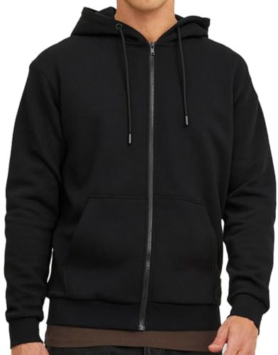 JACK & JONES Regular Fit Kapuzenjacke Hoodie mit Reißverschluss Uni Zip Pullover Sweater JJEBRADLEY, Farben:Schwarz, Größe Pullover:XL
