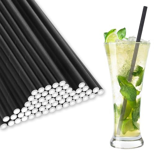 200 pajitas de papel negro – Pajitas de papel biodegradables para bebidas – Pajitas de 19,7 cm para cócteles, café, fiestas, bodas, hogares, bares, restaurantes y eventos