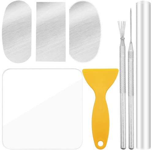 8Pcs Polymer Clay Cutter Tools, Acrylic Roller Clay Rolling Pin, Clear Rectangle Shape Sheet Backing Board, Slicer Shaping Knife, Wire Texture, Detail Needle,Scraper, Modeling Carving Jewelry Supplies