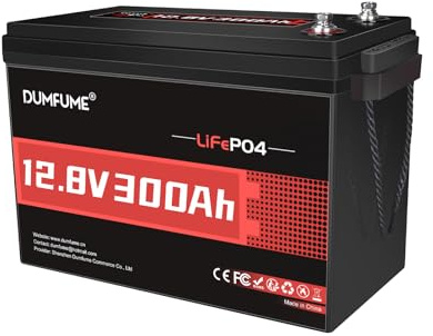 Dumfume Batteria LiFePO4 12V 300Ah, BMS 200A, Potenza 3840W - Batteria Litio 12V per Accumulo Fotovoltaico, Alimentazione di Backup Casa, Campeggio, Tiny House e Uso Commerciale