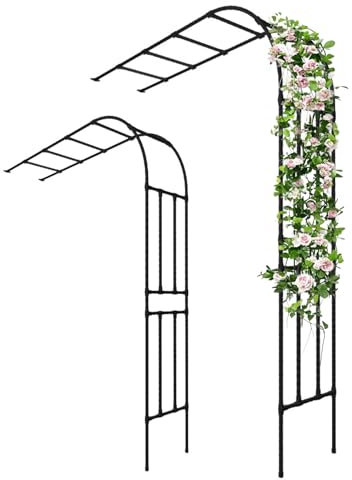 AJTXCSFOQL Arco per Rose, Archetto da Giardino, 270 220 180 60 90 120 150 240 cm Semiarco Traliccio per Rampicanti, Supporto in Acciaio, Resistente alle Intemperie Archi(Nero,WxH 180x240cm)