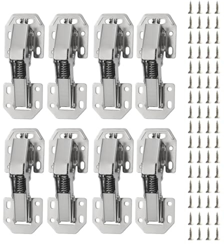 Soft Close Hidden Cabinet Hinges Surface Mount Self Closing Kitchen Cabinet Door Hinges, No Pre-Drilled Holes, Heavy Duty Concealed Cabinet Hinge (8pcs)