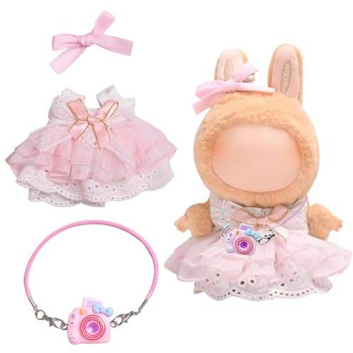 Habit pour Peluche, Vêtements de Poupée de 17 cm, Vêtements de Poupée en Peluche, 1 Robe et 1 Breloque Appareil Photo pour Filles, Enfants, Pas de Peluches (Rose)