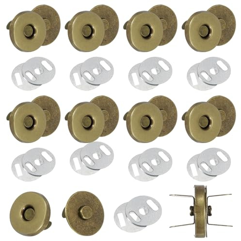 sourcing map 20 Sets Magnetic Snap Buttons, 18 mm Round Snaps Closures with Washer, Clasp Buttons Fasteners for Sewing Leather Purse Clothes DIY Craft, Bronze