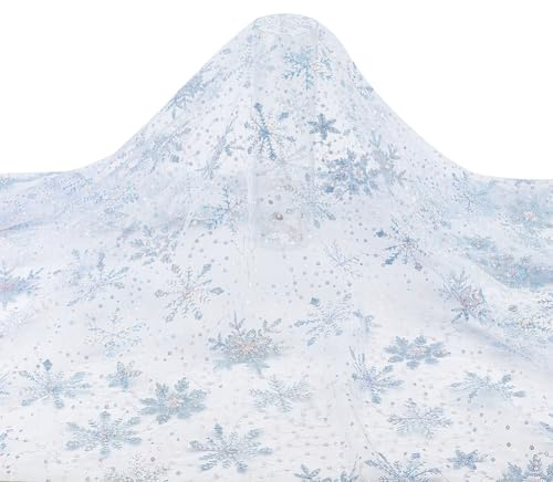 NBEADS 2 meter snöflinga paljetter tylltyg, 152 cm bred ljusblå broderad organza-nät spets för gör-det-själv sömnad hantverk slöjor klänning bröllopskläder tillbehör julfest dekorationer