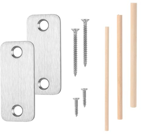 2pcs Kit Plaques de Cache-Trou Porte en Acier Inoxydable, Kit de Renfort Gâche avec Chevilles en Bois et vis pour Réparation Domestique Meubles