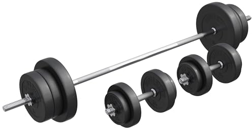 GORILLA SPORTS® Hantelset - 70kg, Langhantelstange 170cm, Gewichte 4x1,25kg / 4x2,5kg / 4x5kg / 2x10kg, 2x Kurzhanteln 30mm, mit 6 Sternverschlüssen, Kunststoff - Hantel Set, Kurzhantelset, Hanteln
