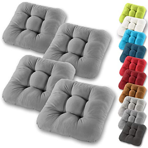Gräfenstayn® 4er-Set Sitzkissen 38x38x8cm aus 100% Baumwolle (Bezug) mit Öko-Tex Siegel in vielen Farben, für Indoor und Outdoor mit Dicker Polsterung (Anthrazit)