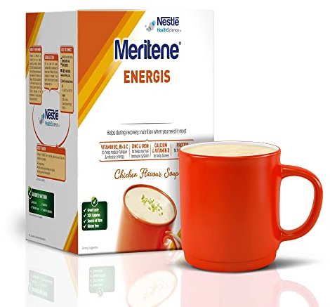 Meritene Energis Chicken Meal Replacement | 50g Powder Sachets, Pack of 10 | Nutritional Support Mix with Proteins and Minerals | With Vitamin D, B & K