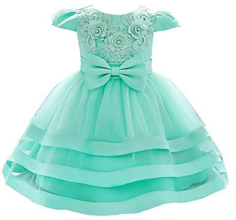 Lito Angels Blomflicka, bröllopsklänning, elegant balklänning, prinsessklänning med rosett för baby och flickor, Grön, 12-18 Månader