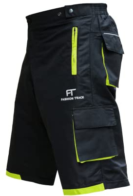 Fashion Track MTB Shorts - Inner Padded, Baggy, Breathable Mens Mountain Bike Shorts - 6 Pockets Cycle Shorts for Cycling, Running, Hiking and Outdoor Lifestyle (XXL, Black/Green)