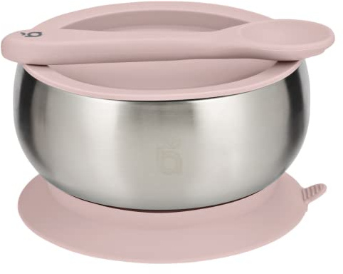 beau baby Stainless Steel Suction Bowl, Baby Weaning Bowl with Silicone Spoon, Baby Bowl for Toddlers & Kids, Encourage Baby Led Weaning (Pink)