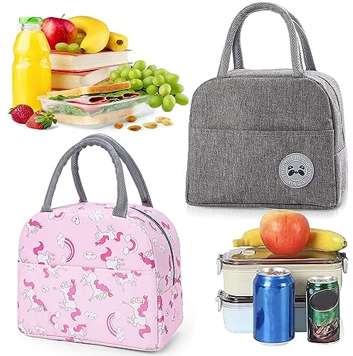 Qunkun 2 Stück Picknicktasche, Faltbar Isoliertasche, Thermotasche, Lunchtasche, Erwachsene, Kühltasche Mini, Kühlbox für Picknick, Taschenhalter Kühltasche, Picknick-Handtasche Studenten und Kinder