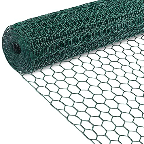 Yeepeo 40cm × 10m Maschendraht Sechseckgeflecht, PVC-Beschichtet Kaninchendraht Hühnerdraht Grün Hasendraht Drahtzaun Drahtgeflecht für Gartentiergehege DIY Craft (15×25mm Maschen | 0,5mm Draht)