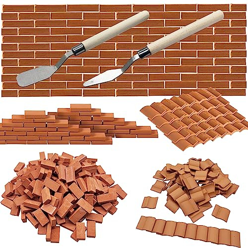 Woohome 222 Pieces Mini Grey Scale Tile Roof Tile Construction Set, Miniature Roof Tiles and Mini Tiles for DIY Dollhouse Brick Diorama Fairy Garden Decoration