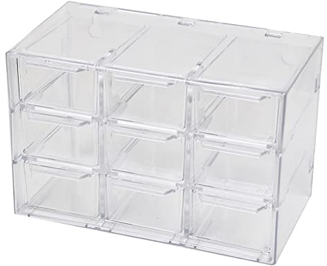 Koomuao Mini Boîte de Rangement à Tiroirs, Organisateur Transparents Compartiments pour Stockage de Petites pièces, Bijoux, Perles, Outils, Maquillage (9 Tiroirs)