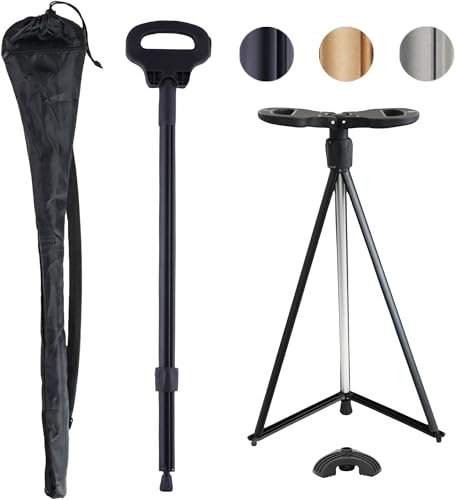 ALEVMOOM Gehstock mit Sitz, Tragbarer Gehstock Klappbar Tragetasche,Sitzstock für Erwachsene und Senioren Maximale Belastung 150 kg für Outdoor-Reisen