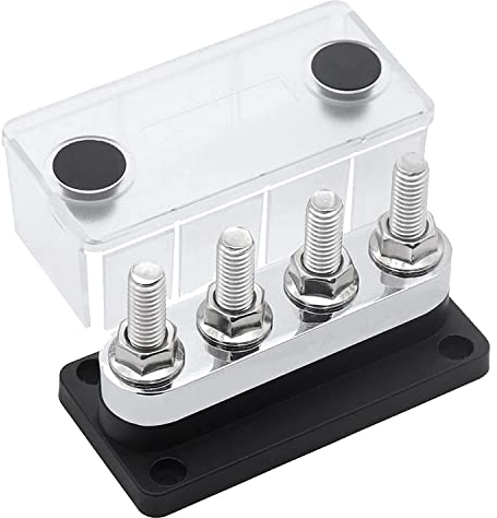 Qezodsx 600 A Barrette 4 boulons (3/8) M10 Bloc de jonction en cuivre haute tension DC 12 V 24 V 48 V avec couvercle (noir)