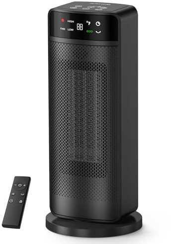 1500W Space Heater, Portable Electric Heater Heat Up 200 Square Feet for Indoor Use Office Garage, Rapid PTC Ceramic Heating with Remote, Digital Thermostat, 24H Timer, Multiple Safety Protection