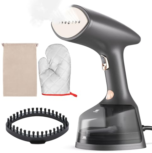 Lithomy Ferro da Stiro Verticale, 1800W Stiratore Verticale, Riscaldamento Rapido 20s, Ferro da Stiro a Vapore con LCD, Ferro da Stiro 2 in 1 con Spazzola e Guanti Isolanti, Serbatoio Acqua 300ml