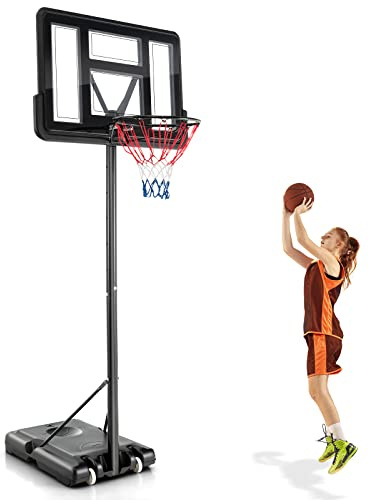 COSTWAY Panier de Basket-Ball sur Pied avec Hauteur Réglable 130-305cm, Ensemble de Basketball Portable avec Panneau Arrière et 2 Filet, Jeu de Sport Exterieur Interieur pour Enfants/Adultes, Noir