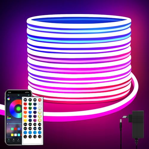 segrass Striscia LED neon da 20 m, con telecomando, controllo app, IP65, impermeabile, flessibile, striscia LED RGB da 24 V, utilizzabile su camera da letto, stanza e decorazione esterna