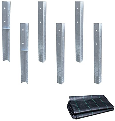 Wickey SolidLock - Anclaje angular, de acero galvanizado, para torres de juegos, columpios, casas sobre pilotes, juego de 6 anclajes, tornillos y fieltro antihierbas, anclaje de suelo, 500 x 45 x 45