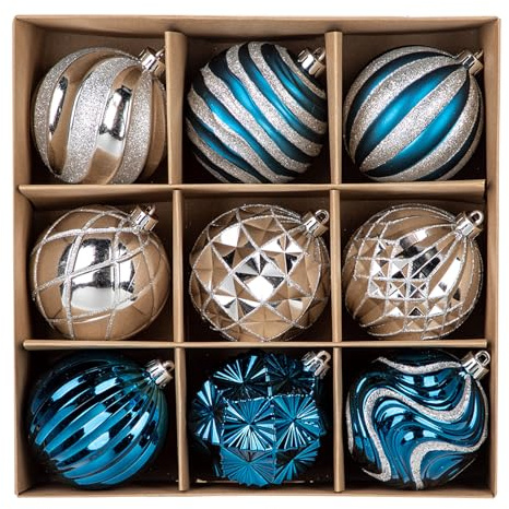 Arborus 9er-Set Weihnachtsbaumdeko 8 cm Christbaumkugeln Kunststoff Blau Weihnachtskugeln Moderne Kugeln Weihnachtsbaum zum Basteln Weihnachtsbaumkugeln Geschenk Festliche Adventszeit Nikolaus Deko
