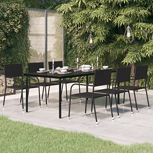 AJJHUUKI Home Items, Garten-Esstisch, Schwarz, 200 x 100 x 74 cm, Stahl und Glas, Anzugmöbel