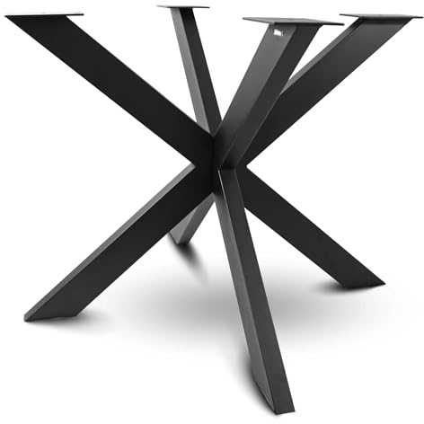 holz4home® Tischgestell Hora Spider Round I Schwarz Pulverbeschichtet I Tischbeine für Esstisch aus Stahl I Schwerlast Massiv Rahmen I X-Gestell