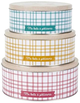 LILY COOK, BT6805, Scatole in Metallo x3 per Una conservazione ottimale dei Dolci, Design Elegante e Pratico, Coperchio Facile da Aprire, Parte Superiore Trasparente, Rosa, Blu, Beige - 15x10x10 cm