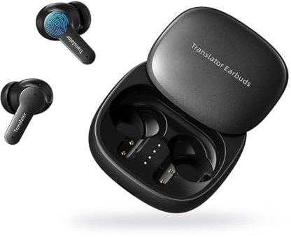 Auriculares traductores en tiempo real, traductores de IA con 144 idiomas y acentos, traductor de idiomas sin tarifas mensuales para viajes, negocios, aprendizaje (negro)