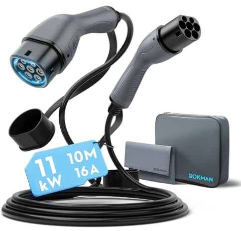 bokman Typ 2 Laddkabel till Elbil 11 kW | TÜV-certifierad / 10 Meter / 3-fas / 16A / IP55