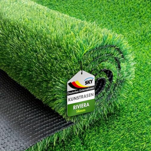 KARAT Sky Kunstrasen Outdoor Rasenteppich Meterware - Grasteppich - Rollrasen - Kunststoffrasen - Rasen für Balkon & Garten Rasen Teppichboden für Außen nach Maß 14mm Höhe, Riviera 100x500 cm