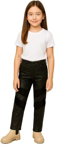 A2Z 4 Kids Girls Faux Leather PU Panelled Trousers Slim Fit Stylish - PU Pants 60139 Black 11-12
