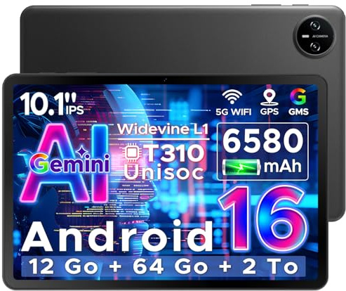 DOOGEE Tab A9 Tablet 10 Zoll Android 16, 12GB RAM+64GB ROM(TF 2TB) Gaming Tablet, Gemini AI, 6580mAh, Unisoc T310, Dual Speaker, 5G WiFi, 8MP Kamera, Bluetooth 5.0, Face ID, 3.5mm Kopfhöreranschluss