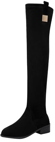 VBEDKDEB Botas altas para mujer, botas altas por la rodilla, botas altas para otoño e invierno, tacones largos, zapatos finos, sexy, elásticas, botas altas de 3 cm, botines de plataforma, Negro , 36