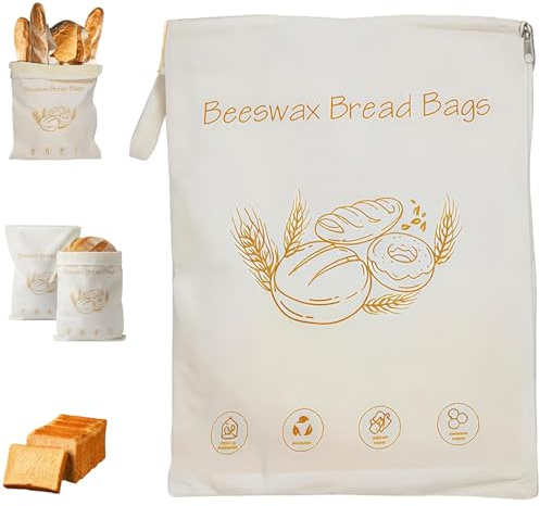 Sacs à pain en coton et cire d'abeille, à large fermeture éclair, pour le saupoudrer et la cire d'abeille, réutilisables, avec fermeture éclair, sac à pain en coton respectueux de l'environnement pour