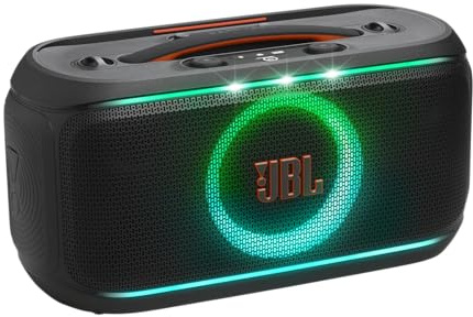 JBL PartyBox On-the-Go 2 Diffusore Party Wireless con Microfono, Gioco di Luci Dinamico, 15 Ore di Autonomia, Resistenza IPX4, JBL Pro Sound e Connessione Multi-speaker Auracast, Nero