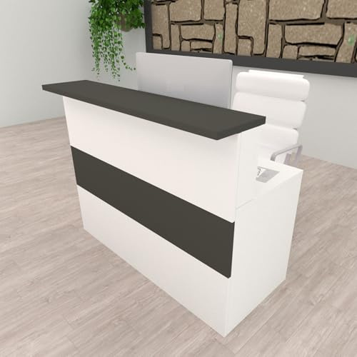 Henor Comptoir Cidacos. 110 x 60/75 x 110 cm. Bois avec Table intérieure. Idéal pour l’Accueil de Bureau. l’Attention. la Boutique. Le Commerce. Blanc Mat et Graphite Mat