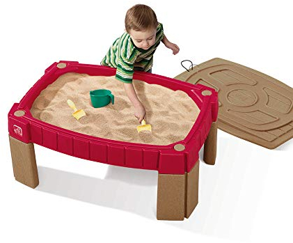 Step2 Naturally Playful Tavolino Sabbia con Coperchio | Sand Table/Tavolo di Sabbia | Scatola di Sabbia rialzata in plastica | Include 4 Accessori