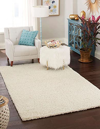 Unique Loom Solid Shag Collection Area Rug (5' 1 x 8' Rectangle Pure Ivory)