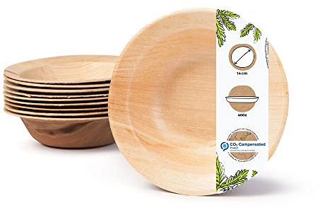 BIOZOYG Palmware - Hochwertige Einweg Snackteller tief I rund 14cm 400 Stück Snackschale Palmblattgeschirr Pastateller Salatschale I kompostierbares Einweggeschirr biologisch abbaubar