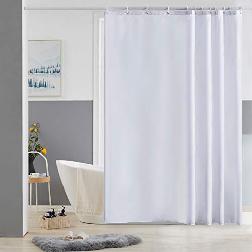 Furlinic Shower Curtain Mould Proof Resistantand Waterproof Washable Polyester Fabric White Bath Curtains with Weight Tape 12 Hooks for Wetroom 72x72 Inch.