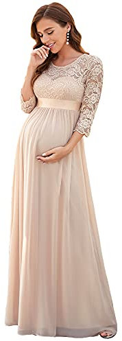 Ever-Pretty Robe de Grossesse Shooting Photo Longue Dentelle Femme Plissé Manches 3/4 Col Rond A Line Chic Nude 42