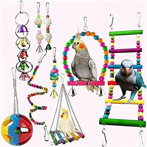 10 pezzi Giochi per Uccelli pappagalli, giocattoli per uccelli, Scaletta colorato giocattolo per Piccoli uccelli ，inseparabili, gufi, parrocchetti, ara, fringuelli e altri piccoli e medi.