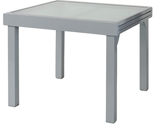 ib style Gartentisch Diplomat, Outdoor Ausziehtisch, Aluminium Esstisch, Balkonmöbel, Gartenmöbel, Tischplatte aus Sicherheits Glas, Ausziehbar, 90-180 cm, Silber
