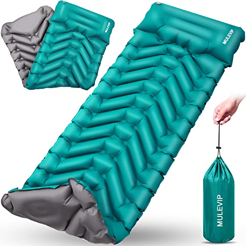 MULEVIP Isomatte Camping,Selbstaufblasende Luftmatratze,Isomatte Camping Selbstaufblasend mit Kissen,mit Fußpresse Pumpe-Verdickt Wasserdicht-Faltbar-Schlafmatte für Wandern Reisen Backpacking Strand