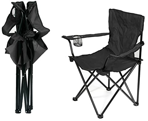 HUOLE Chaise de Camping Pliante, Siège Pliable Portable avec Porte-Gobelet, Chaise de Pêche et Pique-Nique en Plein Air, Noir - 1PC
