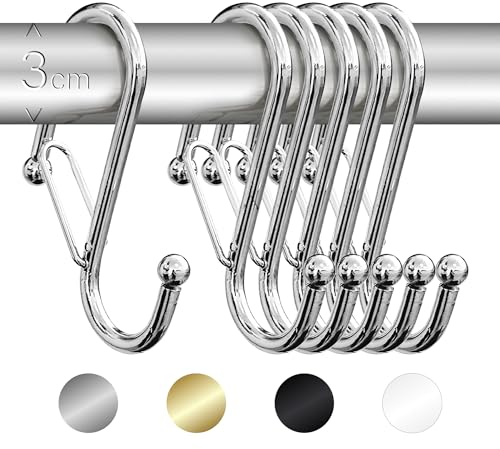 Blau Marité Pack de 6 Ganchos en S para Colgar – Gancho en S con Cierre de Seguridad Anticaída – Ganchos en Forma de Ese para Armario y Almacenaje – Para Barras de Hasta 3 cm Diámetro – Cromado